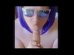Mature mom deepthroats a 8'_'_ uncut cock and swallows cum
