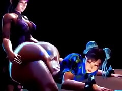 Juri Han wreaks Chun Li massive ass with her expanding futa cock