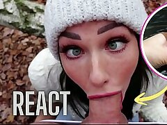 React: Freckled Teen SUCKS &amp_ SWALLOWS in the Woods - Shaiden Rogue