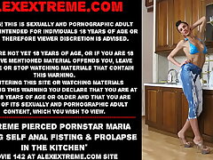 Extreme pierced pornstar Maria Fisting self anal fisting &amp_ prolapse in the kitchen