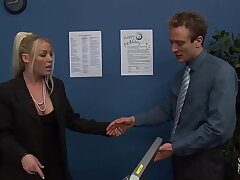 The office sex fantasy from the blonde milf with big tits and a shaved pussy finally gets fulfilled