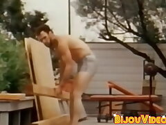 Bearded vintage homo strokes while his butt buddies blow