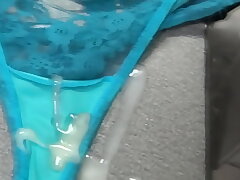 Big Cumshots Made To My Wife'_s Mouth, Face, Tits, Hairy Pussy, Ass, Panties