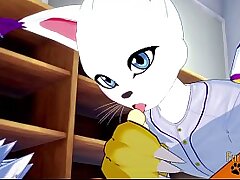 Digimon Yaoi - Renamon &amp_ Gatomon blowjob and bareback with creampie - Japan Anime Manga Yiff