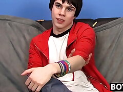 Interviewed twink Kyler Moss jerks off before cumming hard